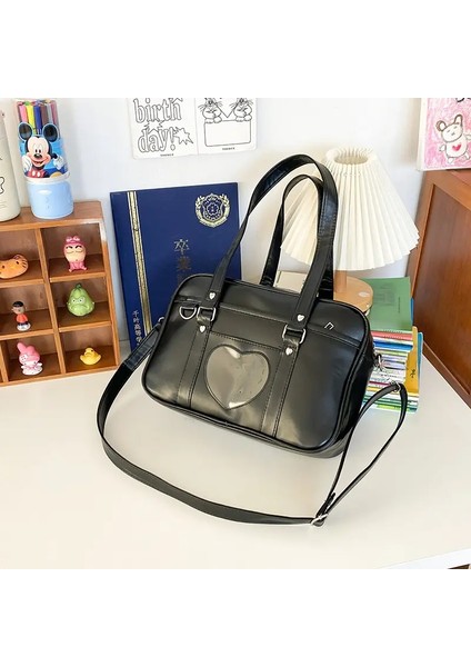 Japon Lolita Kalp Jk Okul Üniforma Çantaları Moda Kadın Oxford Kadın Öğrenci Pu El Çantası Cosplay Omuz Backpackcolor: Siyah (Yurt Dışından)