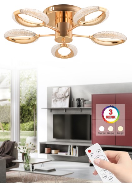 Istanbul Avize Zeus Plafonyer Tavan Gold 5'li Kumandalı 3 Renk LED Lüx Modern Ledli Avize