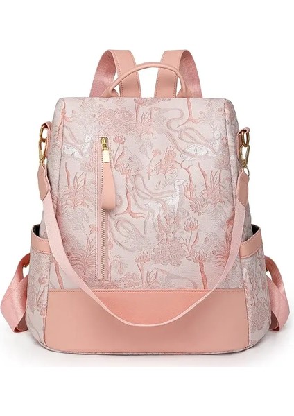 Moda Rengi Engelleme Pu Deri Sırt Çantası Çok Fonksiyonlu Hırsızlık Tasarımı Kadın Sırt Çantaları Büyük Kapasiteli Boş Zaman Seyahat Çantaları Renk: Pembe (Yurt Dışından)