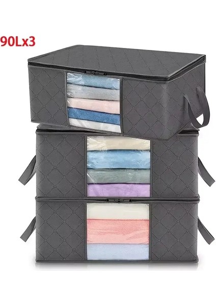 1/3pc Büyük Kapasiteli Giysiler Depolama Çantası Katlanabilir Battaniye Depo Çantaları Depolama Kapları Yatak Odası Dolap Giysileri Düzenleme Renk: 3pcs 90L (Yurt Dışından)