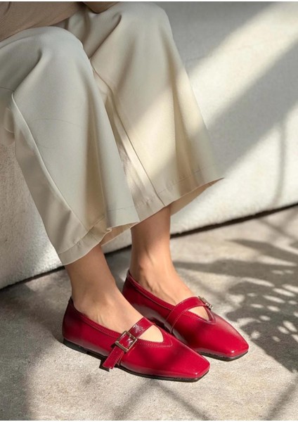 Kadın Babet Bordo Bantlı Kemerli Hafif Rahat Şık Iş Ofis Günlük Ayakkabı indirimleri