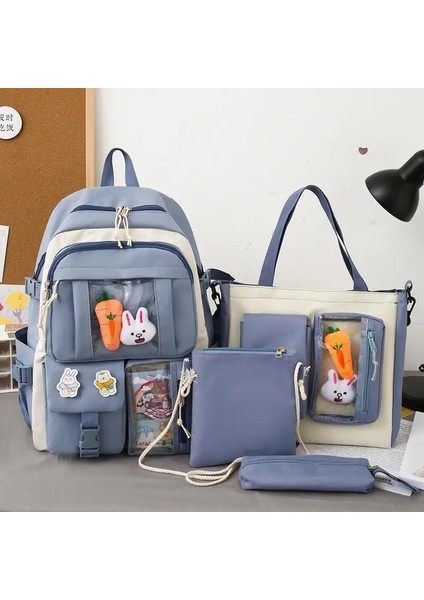 Ilkokul Öğrencileri Schoolbag 4 Parça Set Büyük Kapasiteli Kızlar Schoolbag Hafif Sevimli Schoolbag Kızlar Schoolbagcolor: Mavi (Yurt Dışından)