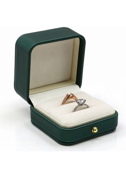 Vintage Çift Yuva Düğün Teklif Nişanı Yüzük Kutusu Hediye Organizatör Depolama Pu Deri Ambalaj Kılıfı Renk: Yeşil Çıkar Yüzükler (Yurt Dışından)