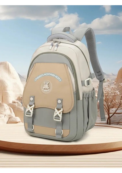 Schoolbag Kadın Lise Öğrencisi Büyük Kapasiteli Yüksek Görünüm Ortaokul Tiki Stili Basit Marka Sırt Çantası Renk: Fasulye Yeşili (Yurt Dışından)