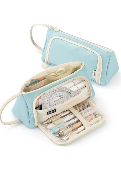 Büyük Kapasiteli Taşınabilir Kalem Çantaları Poşet Öğrenci Kırtasiye Organizatör Depolama Kalemi Tutucu Çanta Silgi Kasa Okul Ofis Malzemeleri Renk: Açık Mavi Xie (Yurt Dışından)