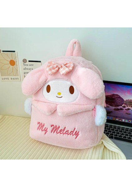 Kawaii Sanrio Kuromi Hello Kitty Cinnamoroll Yumuşak Peluş Sırt Çantası Sevimli Benim Melodi Pompom Purin Büyük Kapasite Okul Çantaları Kızlar: Kuromi/boyut: 38X36CM (Yurt Dışından)