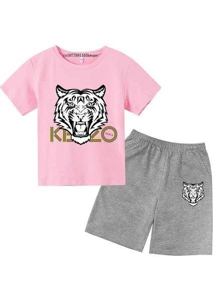 3-13 Yıl Çocuklar Tiger Head Summer 2pcs Boş Zaman Nefes Alabilir T-Shirts+Pantolon Spor Takımları Erkek Kızlar Kırış Kıyler Çocuk Giysileri Renk: 10/çocuk Boyutu: 100 (Yurt Dışından)