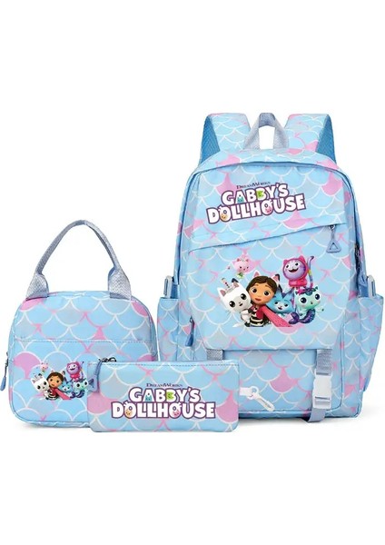 3pcs/set Gabby Dollhouse renkli sırt çantası ile öğle yemeği çantası ile erkek çocuk öğrencisi genç sırt çantası kadınlar gündelik okul çantaları Setcolor: resim ile aynı (Yurt Dışından)