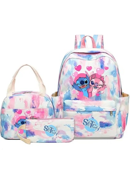 Dikiş Büyük Kapasiteli Sırt Çantası Seti, Karikatür Anime Schoolbag, Çocuk Kız Seyahat Sırt Çantası Öğle Yemeği Çantası ve Kalem Çantası Renk: Dikiş 3pcs-D (Yurt Dışından)