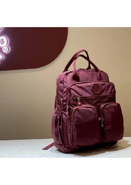 Moda Kadın Sırt Çantası Su Geçirmez Naylon Yumuşak Tutamak Katı Çok Cepli Seyahat Fermuarlı Feminina Okul Çantaları Dizüstü Bilgisayar Sırt Çantası Renk: Donuk Kırmızı (Yurt Dışından)