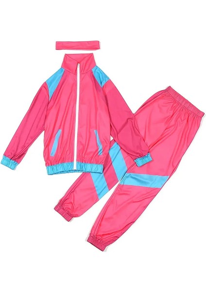 Çocuklar Erkek ve Kızlar 80S 90'lar Spor Giyim Takım Elbise Retro Disko Hip Hop Kostüm Moda Patchwork Uzun Kollu Fermuar Ceket Pantolonlar: Mavi/çocuk Boyutu: Xs 2-4y (Yurt Dışından)