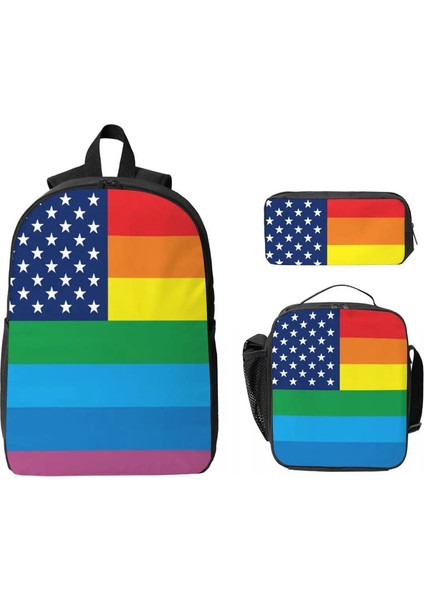 3pcs Rainbow Stripe Abd Kızlar Için Bayrak Sırt Çantası Seti Erkekler Kalem Çantaları Kitap Çantası Setleri Okul Öğrencileri Için Öğle Yemeği Kutusu Knapsackcolor: Gösterildiği Gibi (Yurt Dışından)