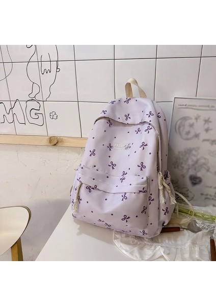 Kadınlar Sırt Çantası Yeni Küçük Taze Yay Okulu Çantası Koreli Öğrenci Sırt Çantası Hafif Basit Büyük Kapasiteli Sırt Çantası Renk: Mor (Yurt Dışından)