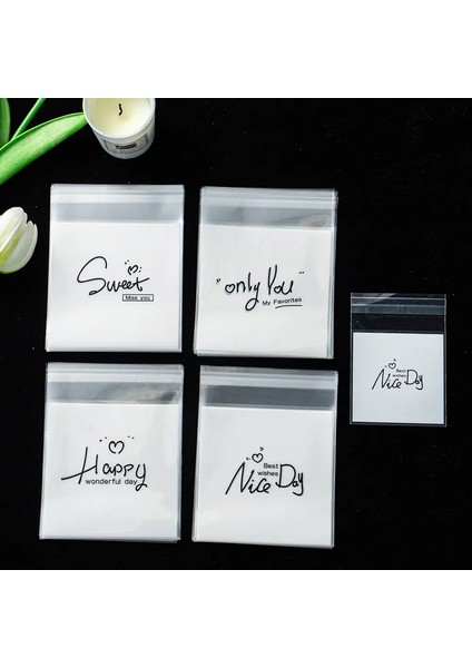 100 Adet Plastik Şeffaf Selofan Şeker Torbaları Karıştırın Kendinden Yapışkan Mektup Şeker Kurabiye Hediye Torbaları Takı Ambalaj Sarf Malzemesi: B/boyut: 7X7CM (Yurt Dışından)