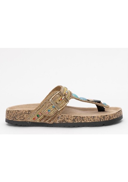 Guja 25Y102-7 Kadın Mantar Taban Parmak Arası Taşlı Terlik