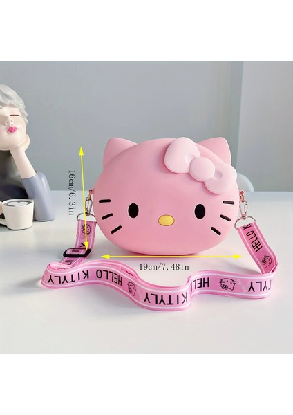 Kawaii Sanrio 3D Hello Kitty Silikon Çanta Karikatür Cep Telefonu Mini Crossbody Çanta Kedi Kafa Küçük Çantalar Boyut Para Çanta Renk: Büyük Pembe (Yurt Dışından)