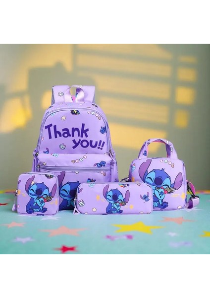 4pcs Dikiş Sırt Çantası Seti - Ayarlanabilir Kayışlar, Fermuarlı Kapatma, Çapraz Kanatlı Anime Baskı Tasarımı, Kalem Kasası Para Çantası Rengi: Mor (Yurt Dışından)