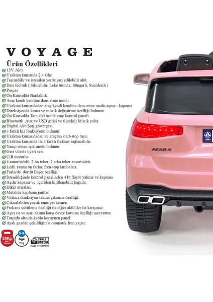 Pababo Akülü Uzaktan Kumandalı Araba Voyage Gt 4x2 Deri Koltuklu