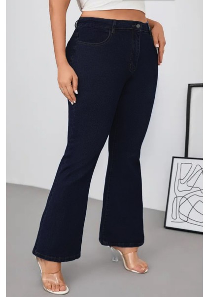 Cedy Denım - Kadın Siyah Büyük Beden Ispanyol Paça Yüksek Bel Skinny Fit Likralı Pantolon C628