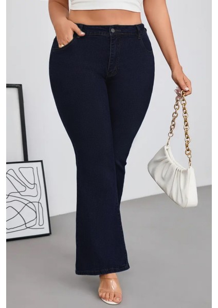 Cedy Denım - Kadın Siyah Büyük Beden Ispanyol Paça Yüksek Bel Skinny Fit Likralı Pantolon C628 fırsatları