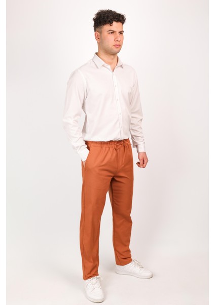 Erkek Regular Fit Normal Kesim Chino Jogger Lastikli Düz Paça Kiremit Pantolon