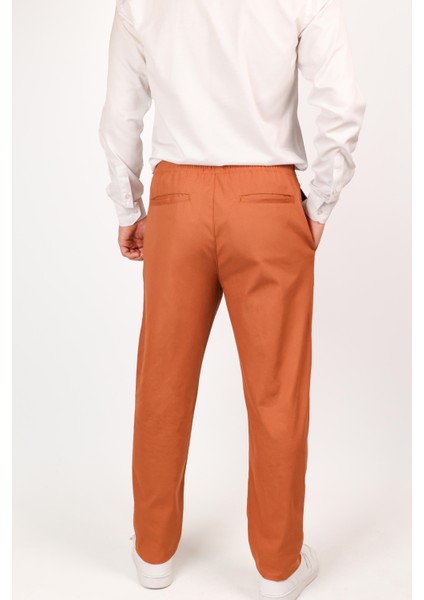 Erkek Regular Fit Normal Kesim Chino Jogger Lastikli Düz Paça Kiremit Pantolon