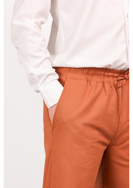 Erkek Regular Fit Normal Kesim Chino Jogger Lastikli Düz Paça Kiremit Pantolon
