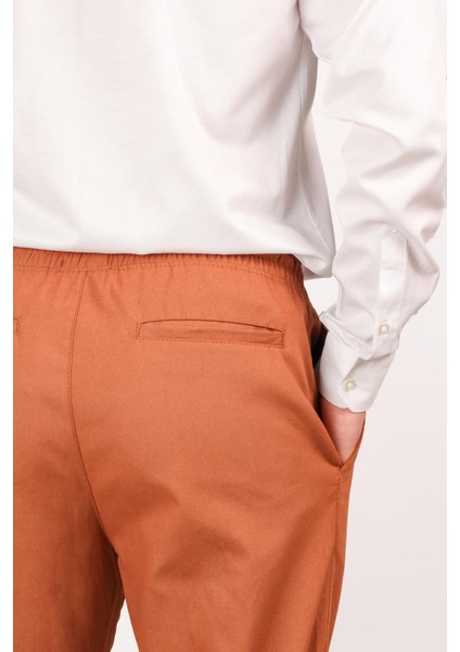 Erkek Regular Fit Normal Kesim Chino Jogger Lastikli Düz Paça Kiremit Pantolon