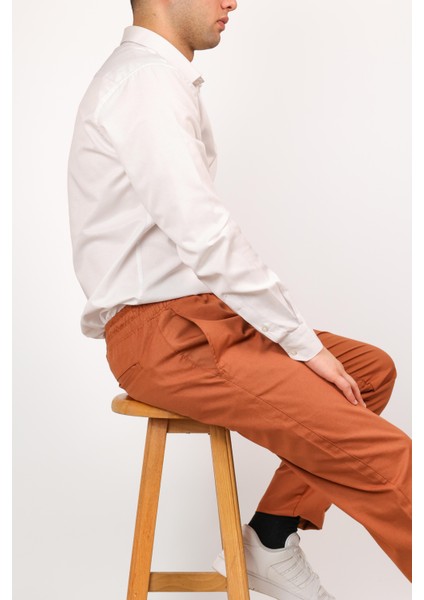 Erkek Regular Fit Normal Kesim Chino Jogger Lastikli Düz Paça Kiremit Pantolon
