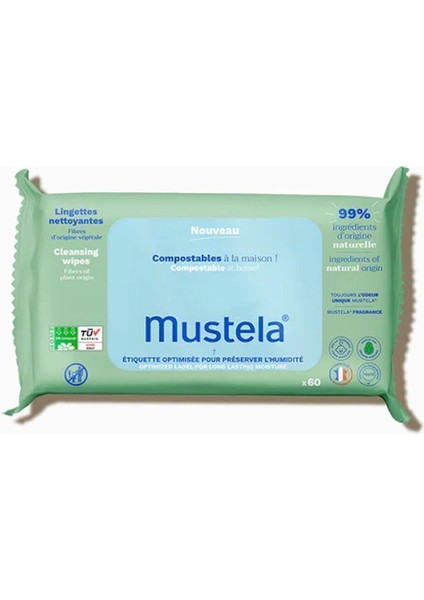 Mustela Kompost Edilebilir Islak Mendil 60 Yaprak