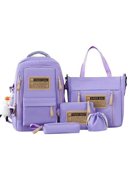 5 Parçalı Büyük Kapasiteli Okul Çantaları Okul Öğrencileri Sırt Çantaları Kolej Kore Sürümü Çok Parçalı Modaya Uygun Sokak Omuzları: F (Yurt Dışından)