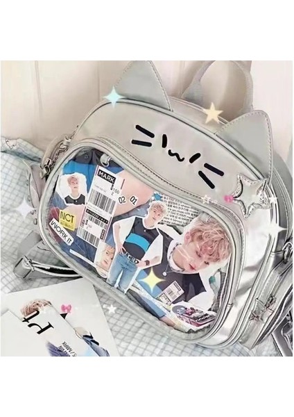 Y2K Kore Kawaii Kedi Lolita Çanta Sevimli Pu Omuz Çantası Kızlar Şeffaf Cep Harajuku Crossbody Bag Kadın Moda Backpackscolor: C (Yurt Dışından)