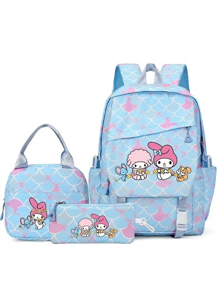 3pcs/set My Melody Boys Kızlar Genç Genç Kızlar Için Okul Sırt Çantası Kawaii Öğrenci Çocukları Sırt Çantası Dizüstü Bilgisayar Kitapları Çanta Mochilacolor: Mavi (Yurt Dışından)