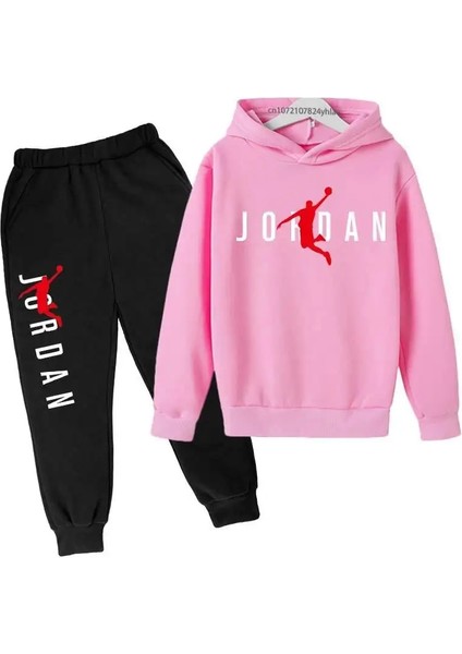 Çocuklar Bahar Sonbahar Kapşonlu Pantolon Iki Parça Takımlı Erkek ve Kız Açık Hava Set Seti Çocuk Sırp Basketbol Basketbol Katolor: 2/çocuk Boyutu: 100 (85-95CM) (Yurt Dışından)