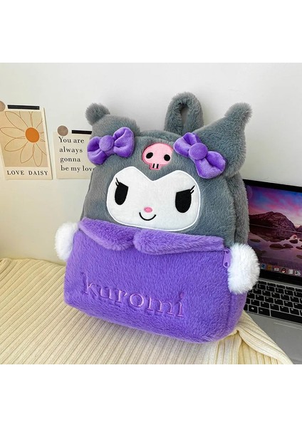Kawaii Sanrio Kuromi Hello Kitty Cinnamoroll Yumuşak Peluş Sırt Çantası Sevimli Benim Melodi Pompom Purin Büyük Kapasite Okul Çantaları Kız Renk: Kuromi/boyut: 38X36CM (Yurt Dışından)