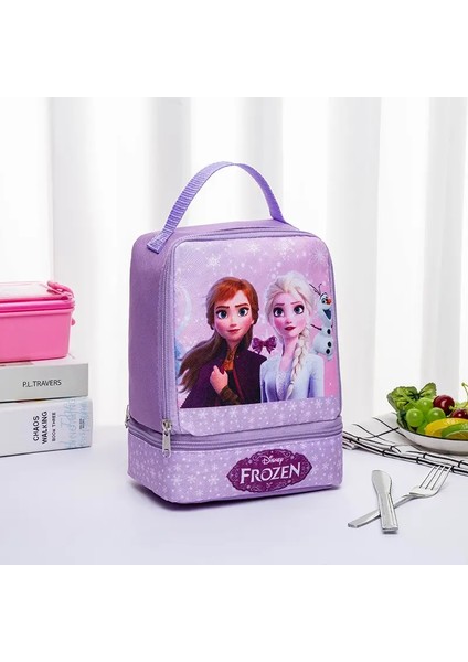Disney Karikatür Dondurulmuş 2 Sevimli Öğrenci Okul Çantası Çift Katmanlı Öğle Yemeği Çantası Çocuk Taşınabilir Öğle Yemeği Kutusu Öğle Yemeği Bagcolor: A (Yurt Dışından)