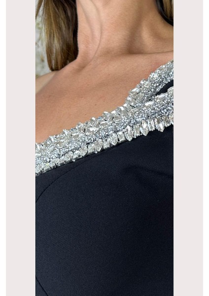 G1459 Taş Detaylı Tasarım Abiye Elbiye Siyah fiyatları