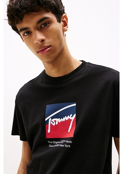 Erkek Signature Logo T-Shirt - Siyah fırsatları