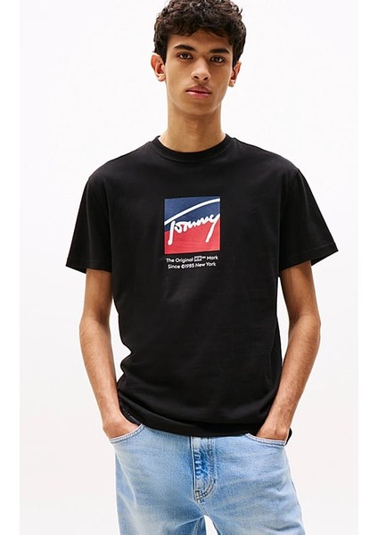 Erkek Signature Logo T-Shirt - Siyah