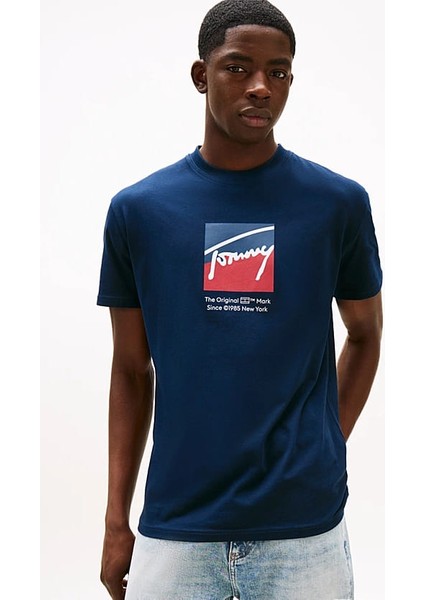 Erkek Signature Logo T-Shirt - Lacivert