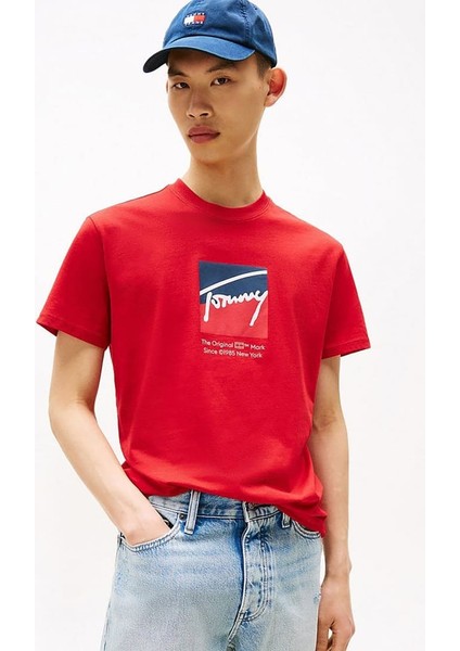 Erkek Signature Logo T-Shirt - Kırmızı