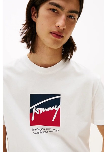 Erkek Signature Logo T-Shirt - Ekru fırsatları