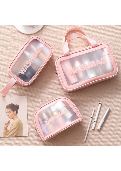 Yeni Şeffaf Kozmetik Çantası Altı Parça Seti Pembe (Yurt Dışından) fiyatları