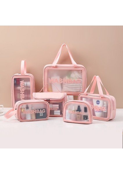 Yeni Şeffaf Kozmetik Çantası Altı Parça Seti Pembe (Yurt Dışından) modelleri