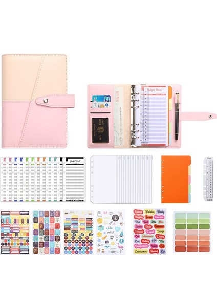 A6 YMX-012 Pu Deri Bütçeli Bağlayıcı Defter Macaron Rengi (Haki+Pembe) (Yurt Dışından)