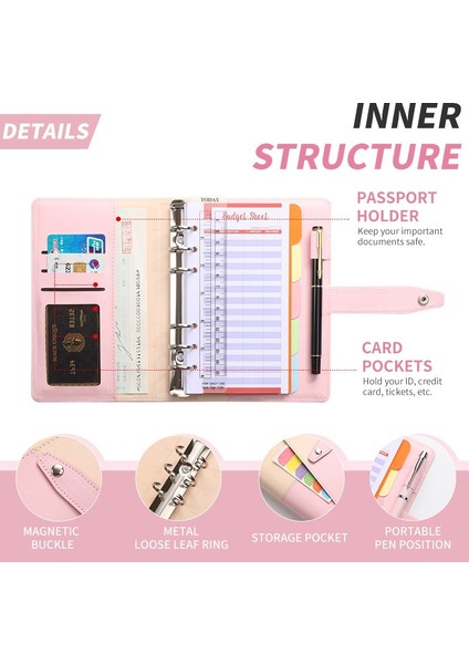 A6 YMX-012 Pu Deri Bütçeli Bağlayıcı Defter Macaron Rengi (Haki+Pembe) (Yurt Dışından)