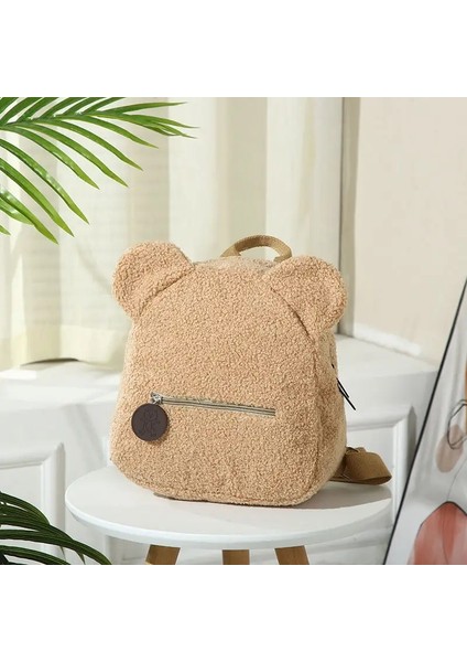 Peluş Sırt Çantası Sevimli Küçük Ayı Kulak Sırt Çantası Büyük Kapasiteli Karikatür Öğrenci Sırt Çantası Renk: Haki (Yurt Dışından)