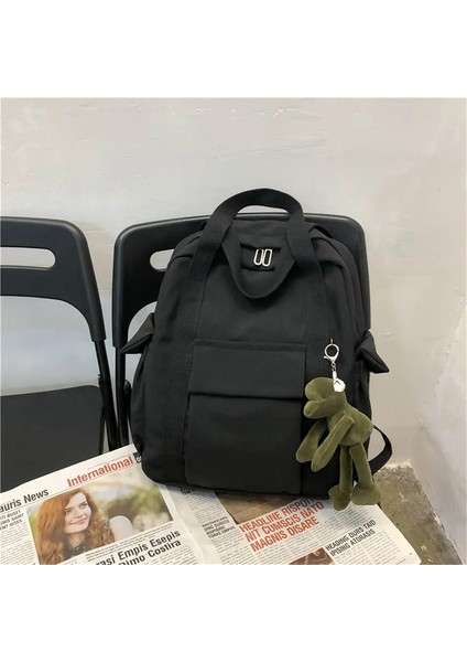 Yeni Düz Renkli Kadınlar Su Geçirmez Naylon Sırt Çantası, Genç Kız Omuz Seyahat El Çantası Kitap Çantası Için Basit Okul Çantası Rucksack Renk: Siyah/boyut: Kurbağa ile (Yurt Dışından)