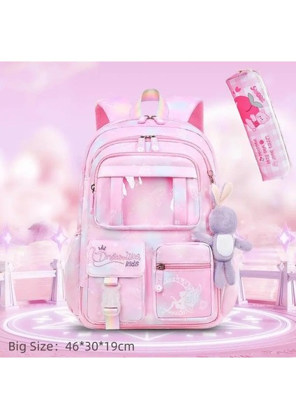 Yeni Okul Çantası Öğrenci Kız Çocuk Prenses Buzdolabı Kapısı Backpack Omurga Protector Omuz Çantaları Sevimli Su Geçirmez Gökkuşağı Renk: Big-Qq-A (Yurt Dışından)