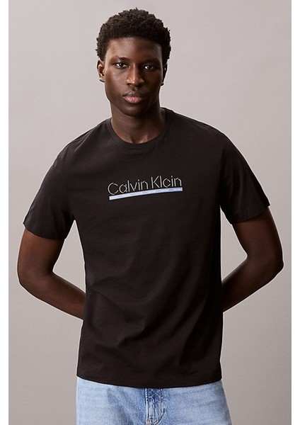 Erkek 30S Outline Kısa Kollu Logo Baskılı T-Shirt - Siyah